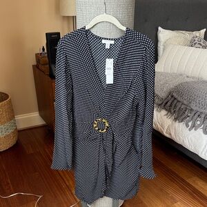 Navy and White Polka Dot Dress with Belt